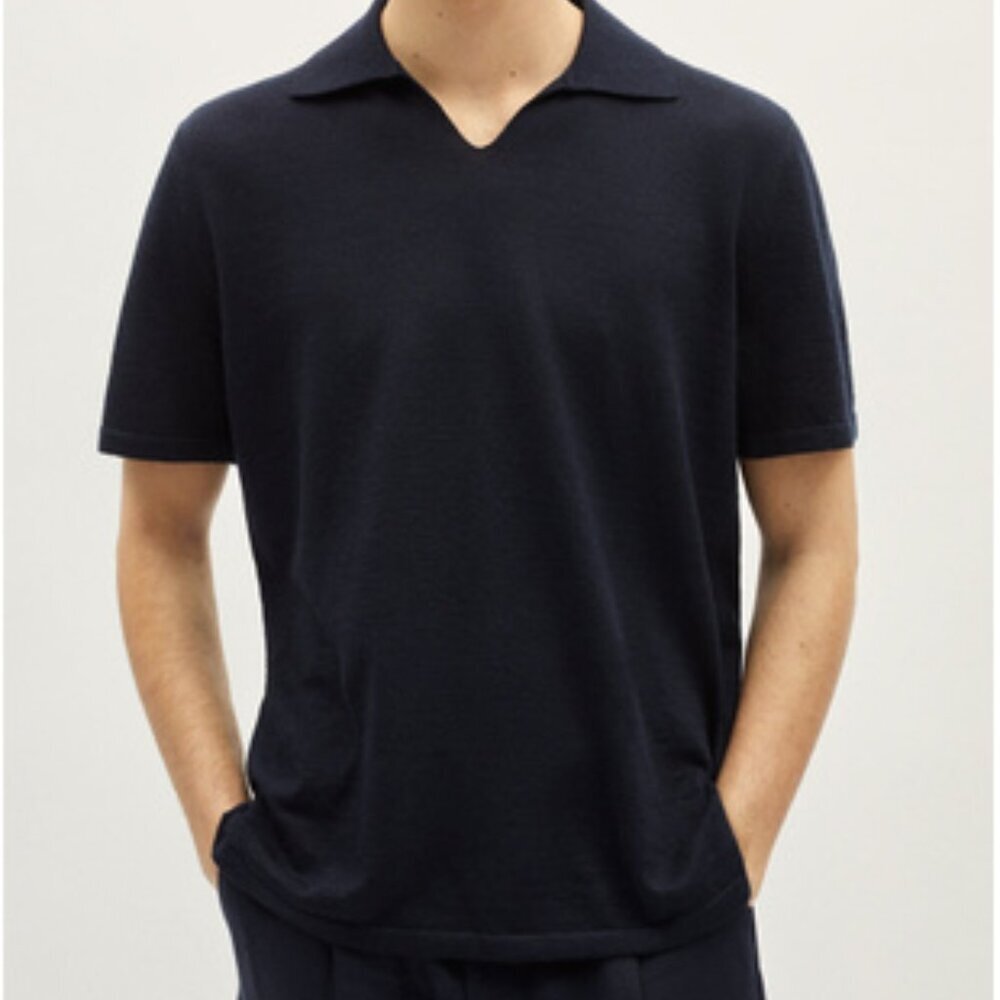 NWOT Club Monaco Men's Linen Black Johnie Collar Polo Shirt XL